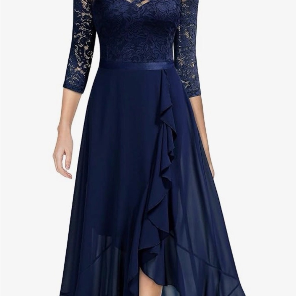 Miusol Navy High Low Lace Dress